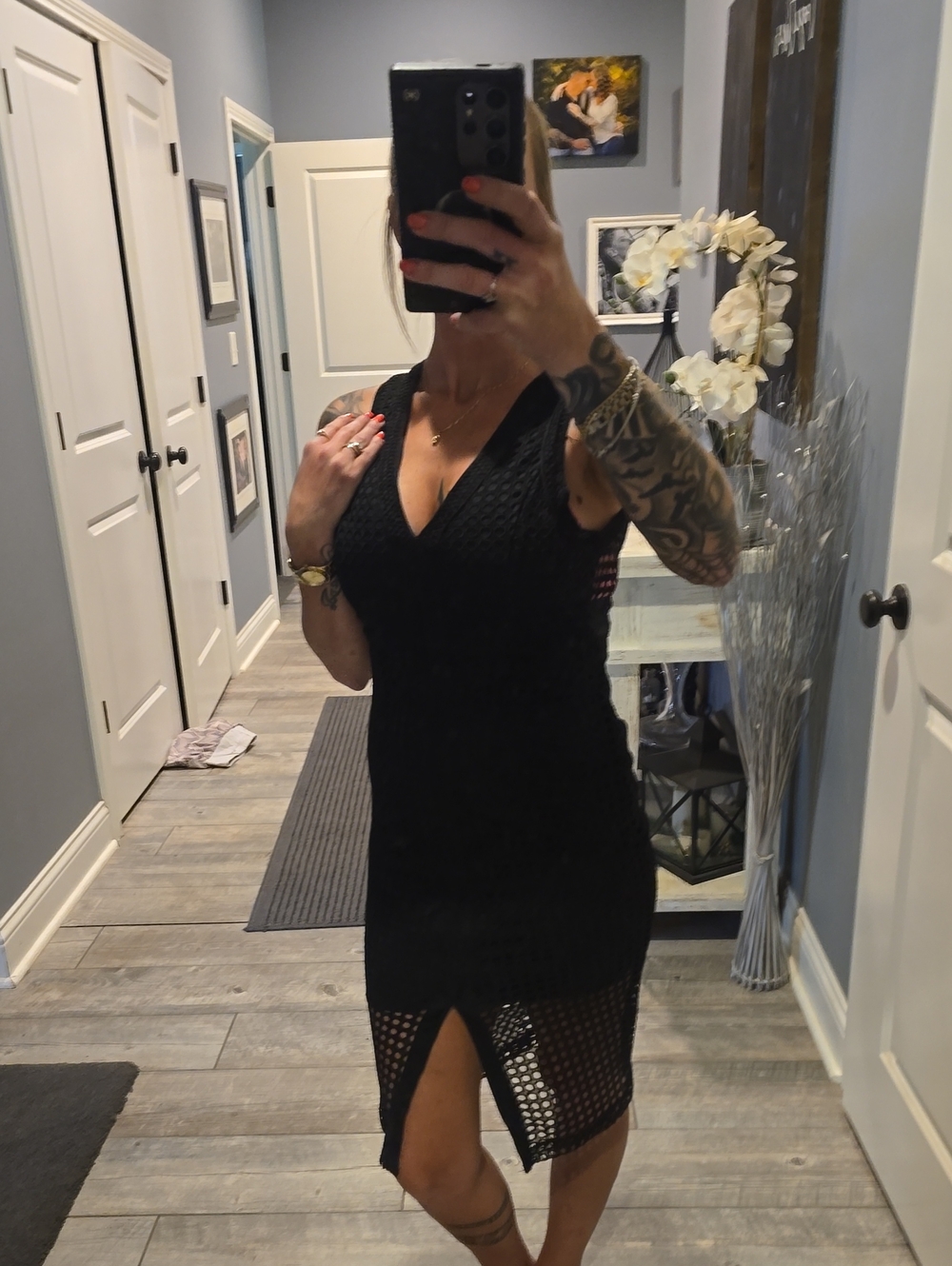 NWT Dex Black Sleeveless V-Neck Midi Knit Dress